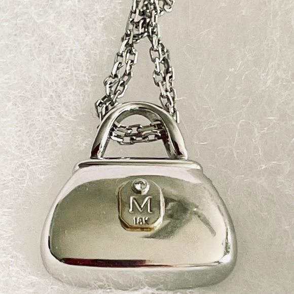 MIRABELLE Solid 18k 18kt white gold ruby and sapphire purse bag pendant necklace - Picture 10 of 16